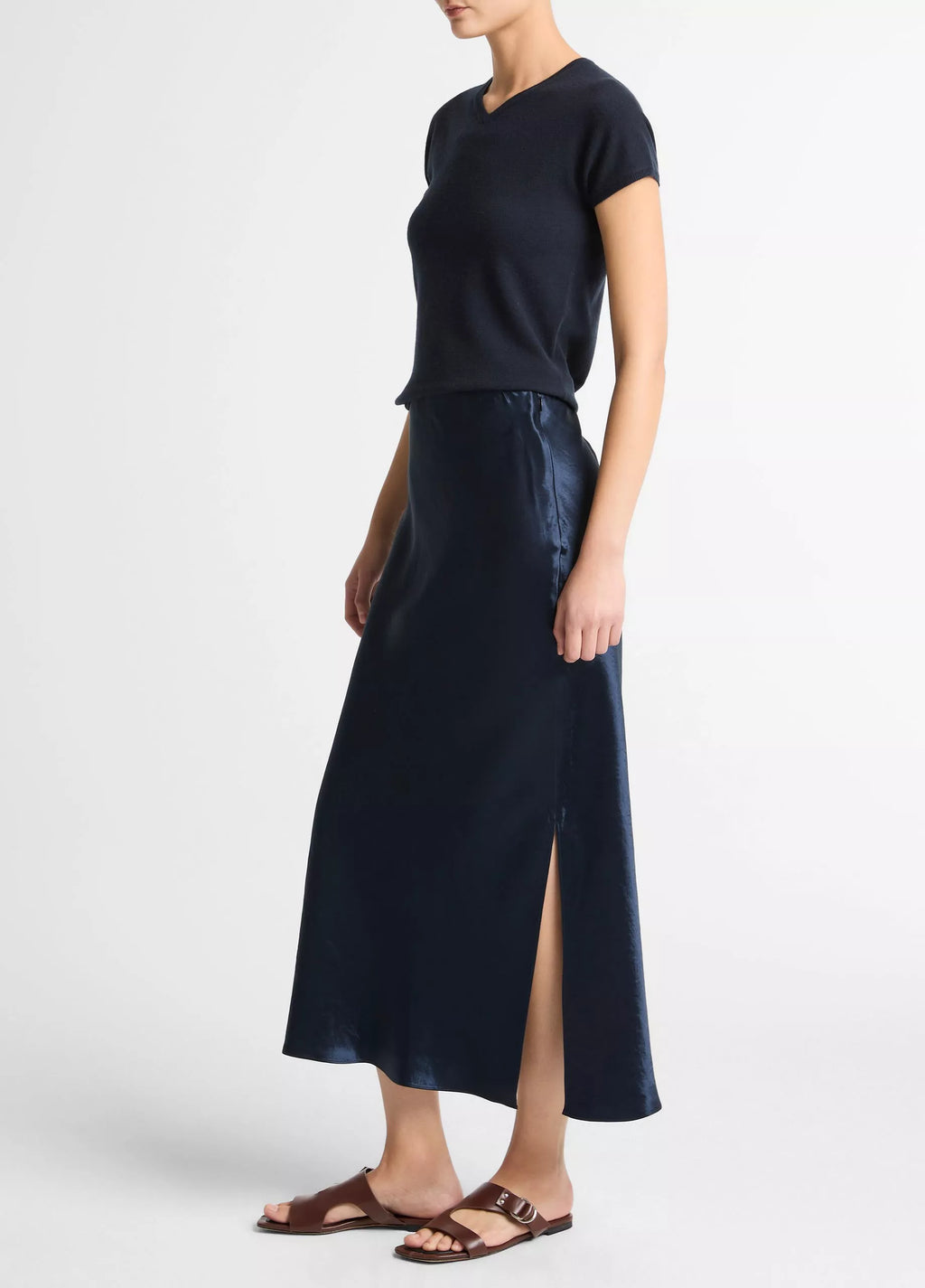 Vince Side Slit Slip Skirt Coastal Blue