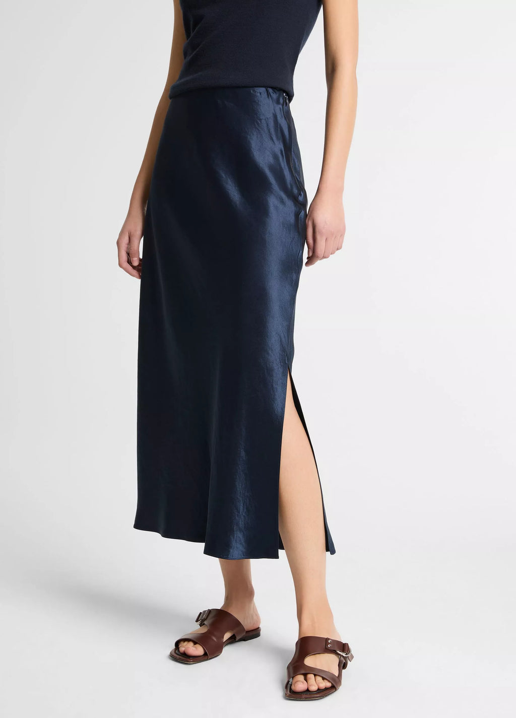 Vince Side Slit Slip Skirt Coastal Blue